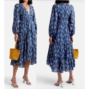 NWOT Ulla Johnson Silk Blue Joan Midi Floral Dress Size 0